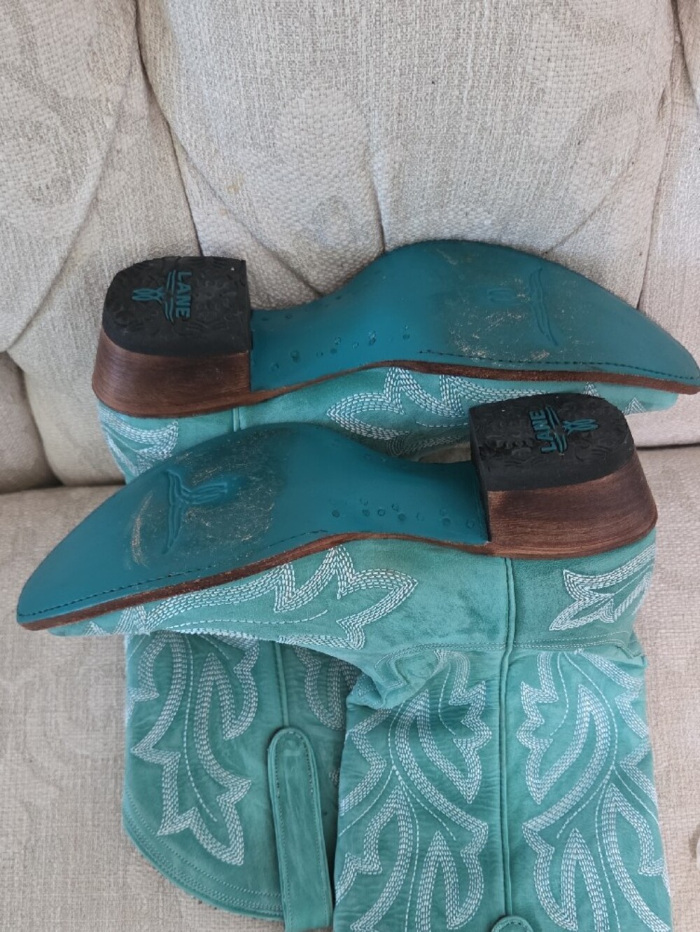 Women's Teal Leather Western Boots - Teal - Picture 4 of 11